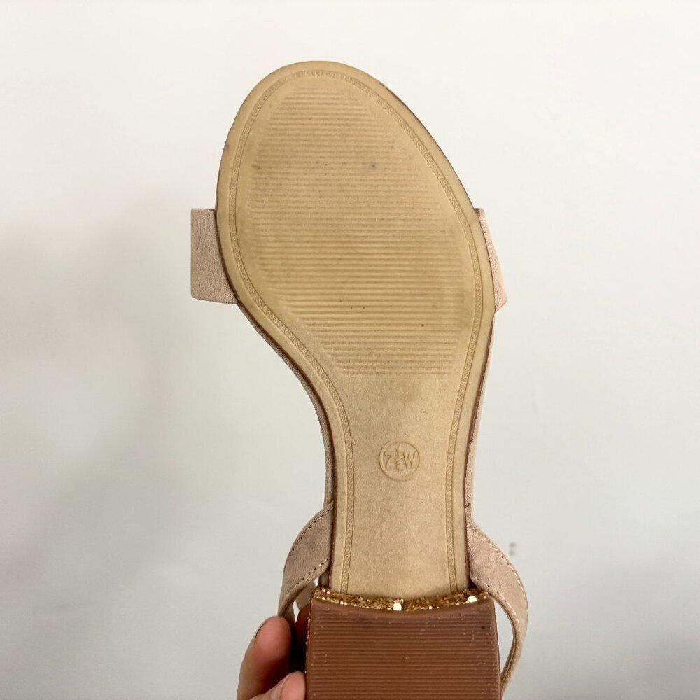EUC Taupe Strappy Sandals w/ Glitter Heel & Ankle Strap - sz 7.5 - A NEW DAY - Picture 2 of 12